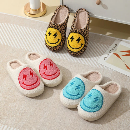 Leopard Print Winter Slippers Women Lightning