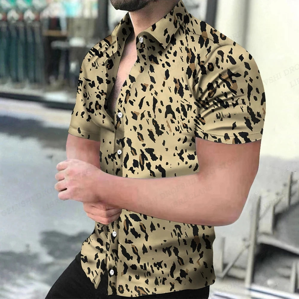 Summer Men's Hawaiian Shirts Lapel Camisa Leopard