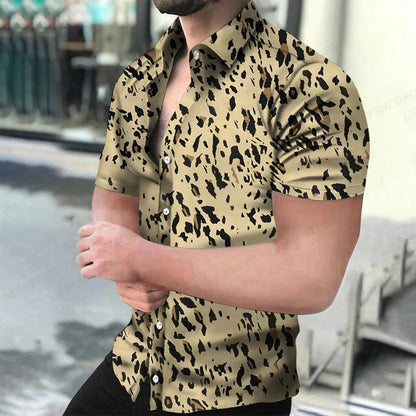 Summer Men's Hawaiian Shirts Lapel Camisa Leopard