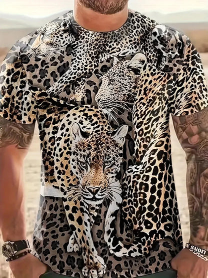 3D Digital Print Men's Stylish Leopard Pattern T-Shirt