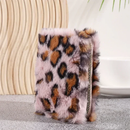 Fashion Leopard Print Plush Short Wallet with Keychain