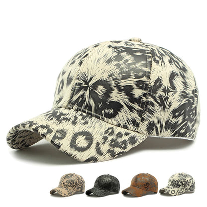 Beige Leopard Print Vintage Washed Cotton Baseball Cap | Jungle Line  
