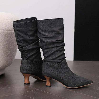 Winter Mid-calf Boots Woman Slip On Pointed