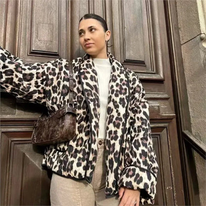 Fashion All Match Cardigan Leopard Print Jacket Women Lapel Pocket Loose Casual Coat New In Clothes Retro Open Stitch Outerwear