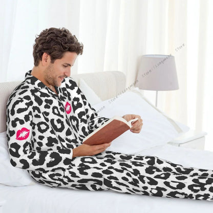 Men Pajama Sets Black And White Leopard Texture