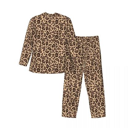 Boho Beige And Brown Leopard Print Pajama Sets