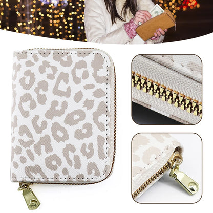 White Leopards Print Zipper Card Bag Wear-Resistant