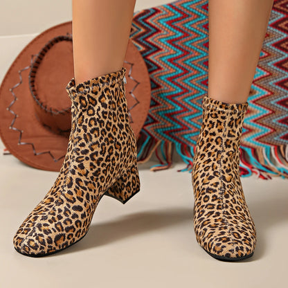 Plus Size Fashion Leopard Ankle Boots for Women