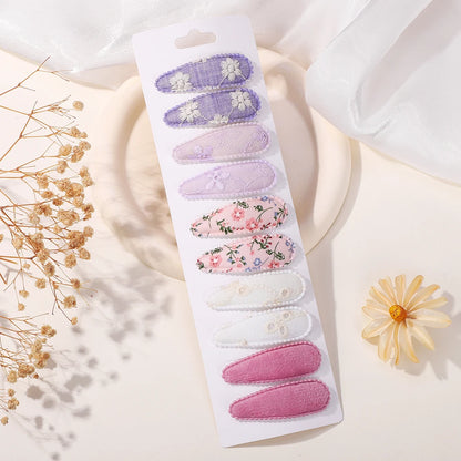 10Pcs/Lot Fresh Print Cotton Alloy Hair Clips for Kids Fabric