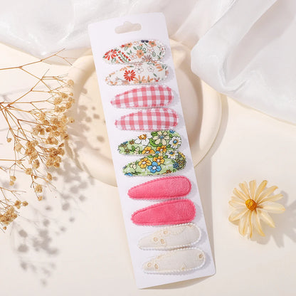 10Pcs/Lot Fresh Print Cotton Alloy Hair Clips for Kids Fabric
