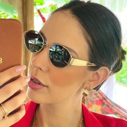 New Oval Sunglasses for Women Men Trendy Metal