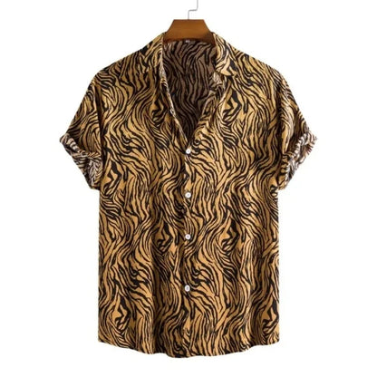 Leopard Hawaiian Sexy Floral Male Camisa Slim Fit