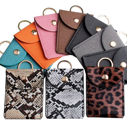 Fashion Leopard Print PU Function Card Case Business Card Holder Men Women Credit Card Bag ID Card Key Wallet with Keychain
