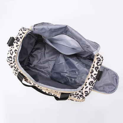 Classic Leopard Print Large Capacity Leisure Luggage Bag with Multiple Pockets and Shoe Compartment Sports Fitness Travel Bag